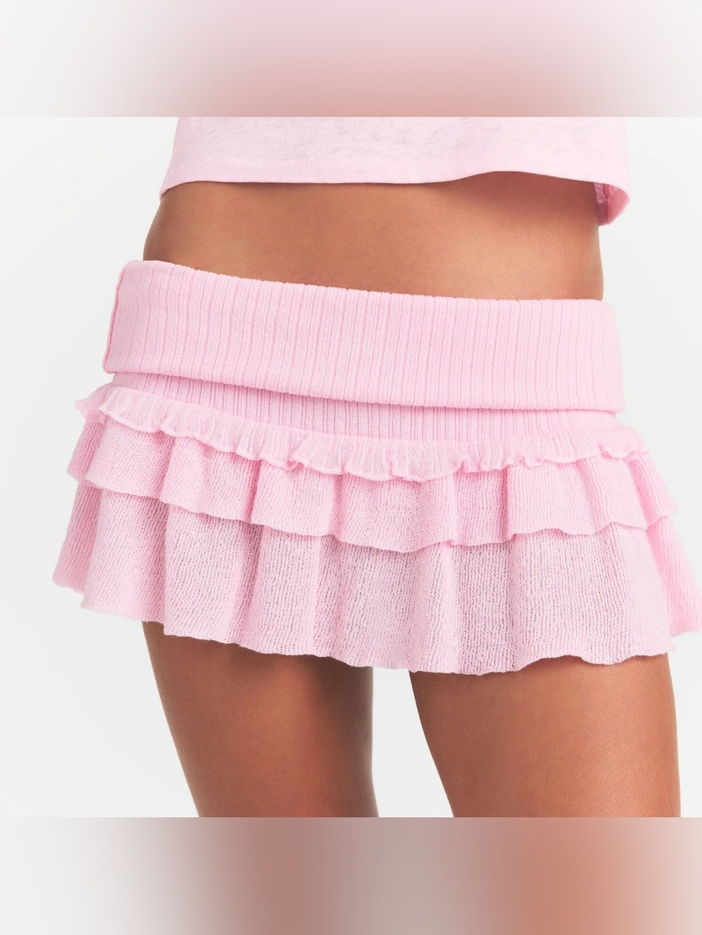 SKIMS Sheer Pink Ruffled Knit Mini Skirt size M